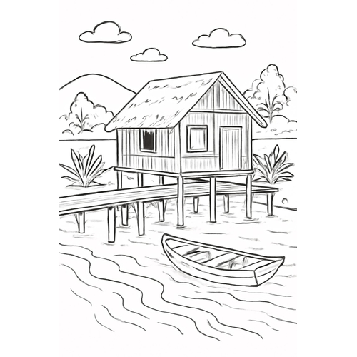 Tranh tô màu nhà sàn cho bé 2025 – Tải PDF miễn phí