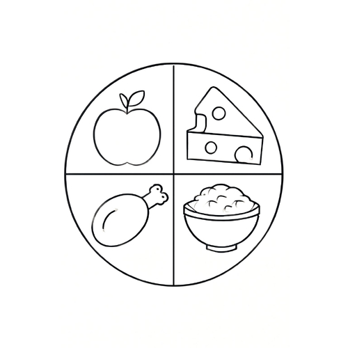 Tranh tô màu 4 nhóm thực phẩm 2025 để bé hiểu giá trị dinh dưỡng