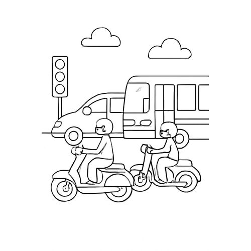 Tranh rỗng tô màu ngã tư đường phố cho bé đẹp 2025