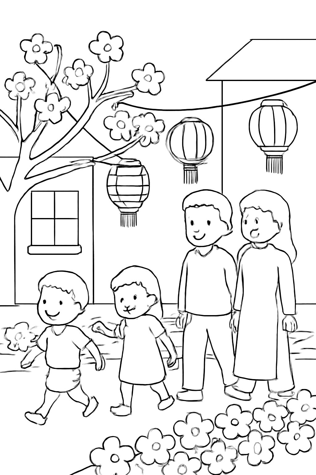 Tranh tô màu chủ đề Tết và mùa xuân 2025 – PDF cho bé