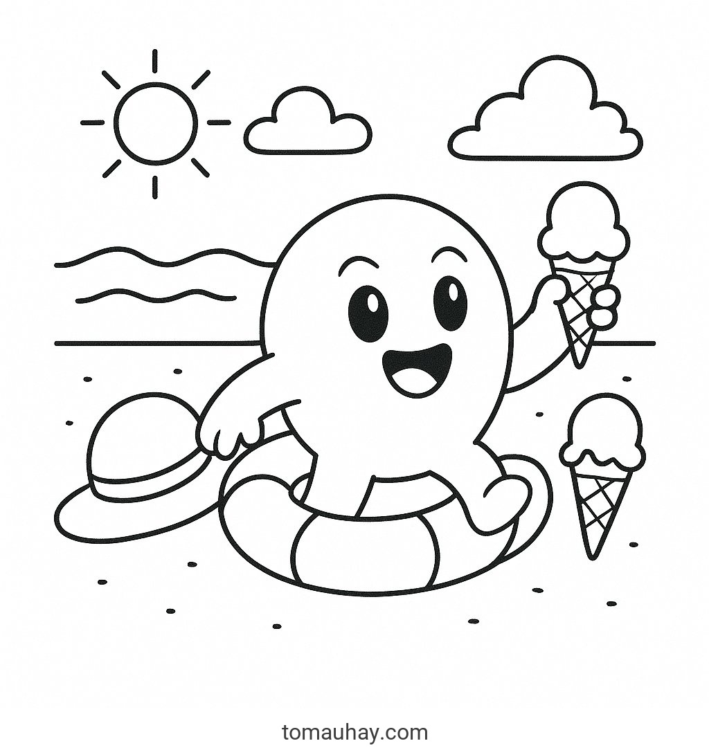 Tranh tô màu phong cảnh bãi biển cho bé 2026 đẹp - Hoạt hình vui nhộn