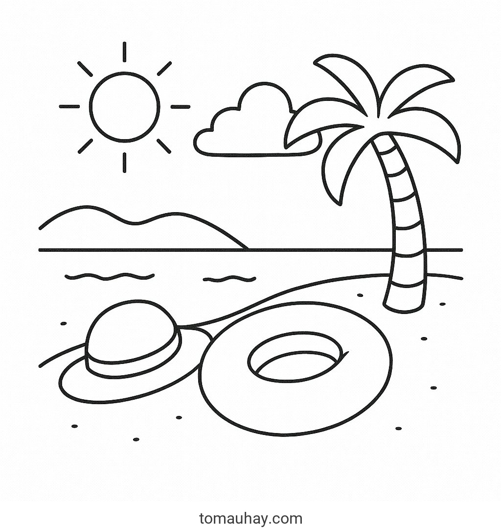 Tranh tô màu phong cảnh bãi biển cho bé 2026 đẹp - Hoạt họa 3D