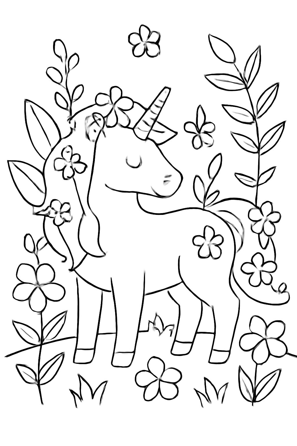 Kỳ lân với hoa và thiên nhiên