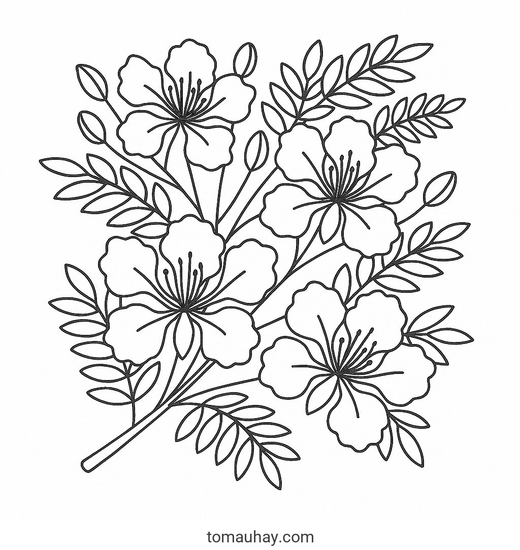 Tranh tô màu hoa phượng cho bé đẹp sáng tạo 2026 - Phong cách cận cảnh