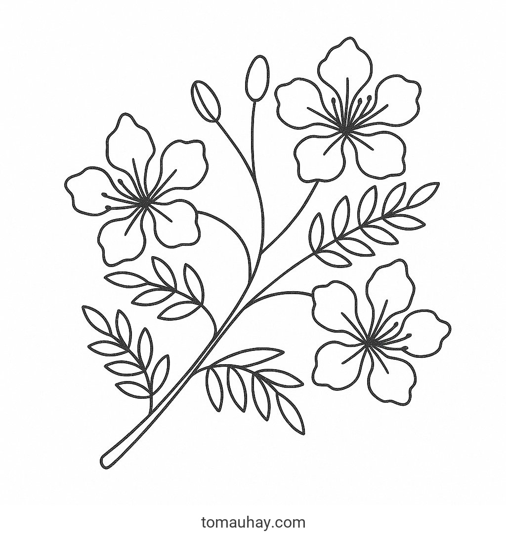 Tranh tô màu hoa phượng cho bé đẹp sáng tạo 2026 - Phong cách đơn giản