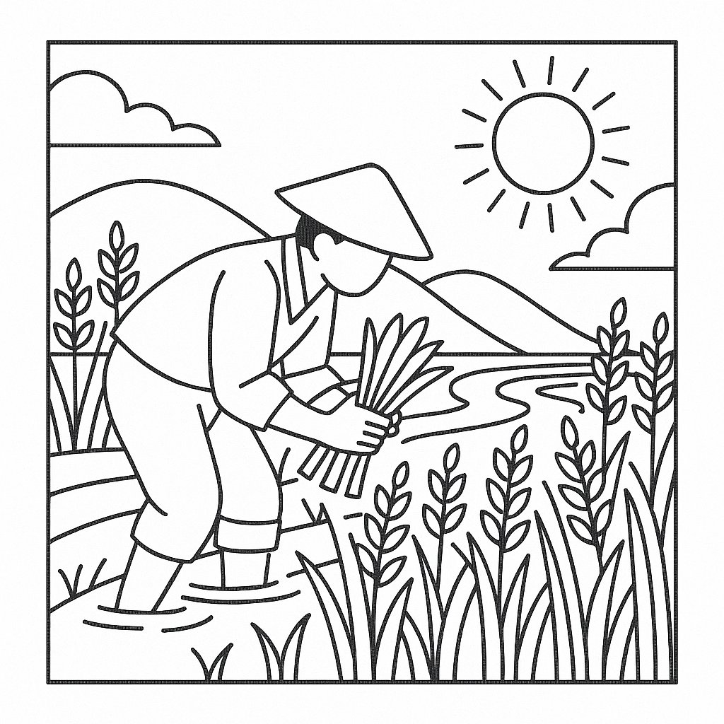 Tranh tô màu nghề nông dân cho bé 2025 đẹp dễ tải
