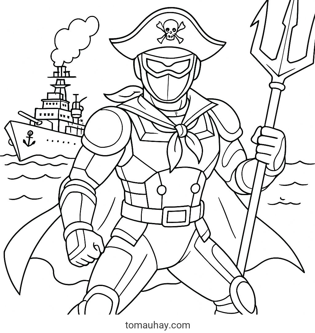 Tô màu siêu nhân hải tặc cho bé 2026 - Tranh tô màu PDF - Siêu Nhân Hải Tặc Chiến Tranh Biển