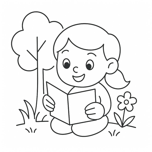 Tranh tô màu bé đọc sách cho bé 2025 