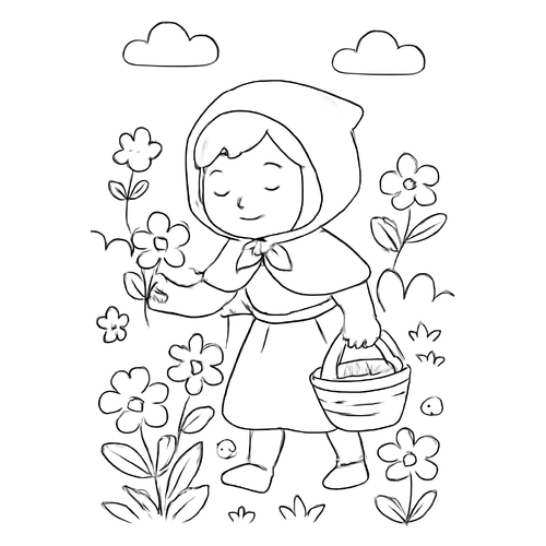 Tranh tô màu cô bé quàng khăn đỏ 2025 – PDF cho bé