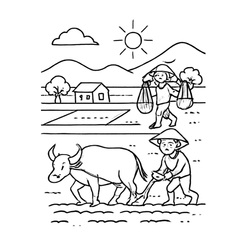 Tranh tô màu nghề nông dân cho bé 2025 đẹp dễ tải