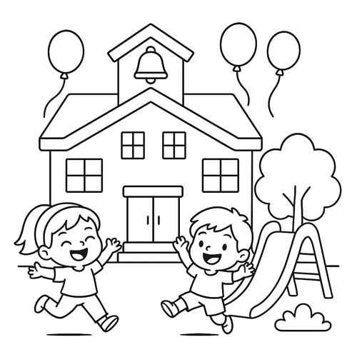 Tranh tô màu ngôi trường mầm non của bé 2025 dễ tải