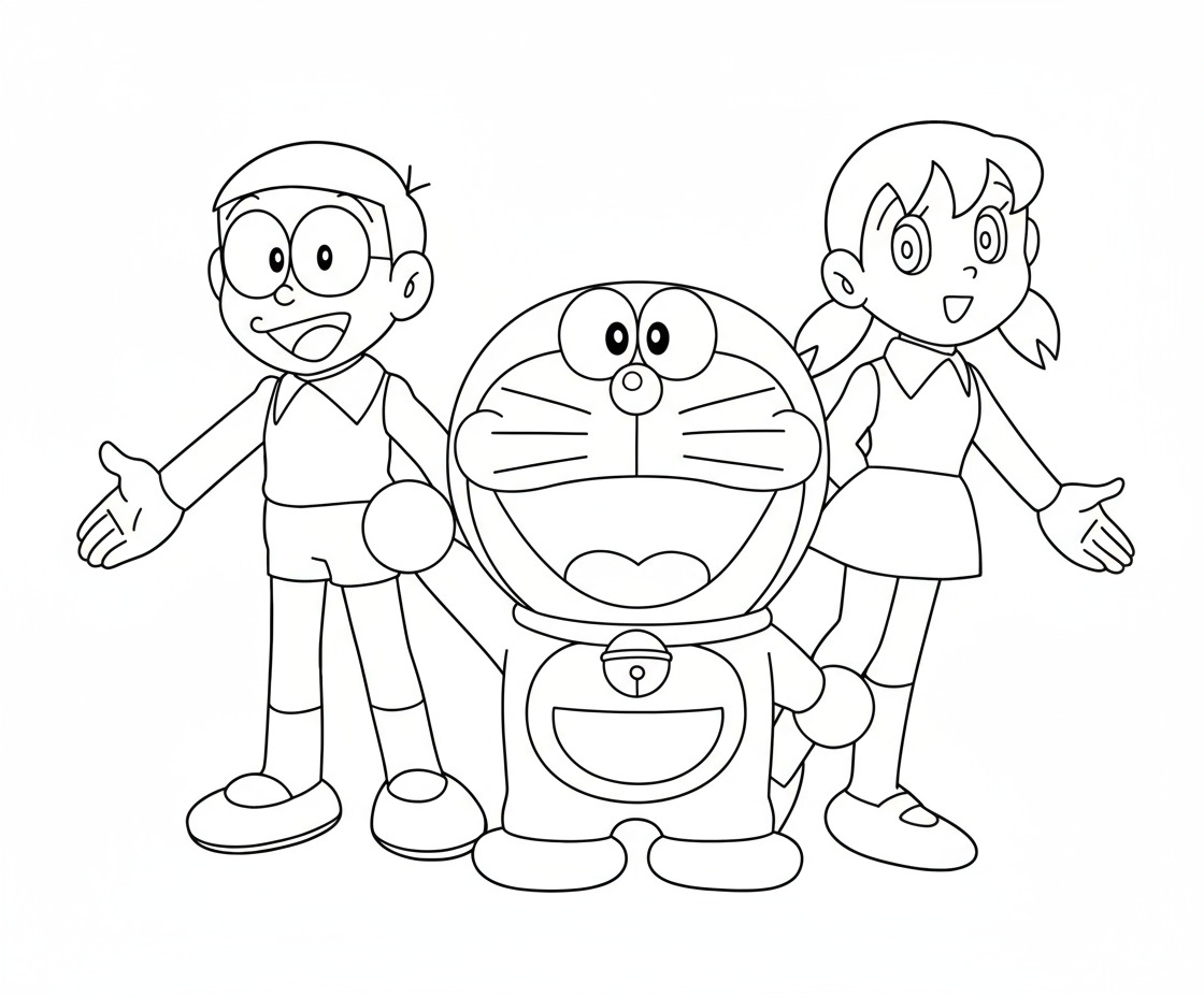 Nhóm bạn Doraemon cùng chụp ảnh