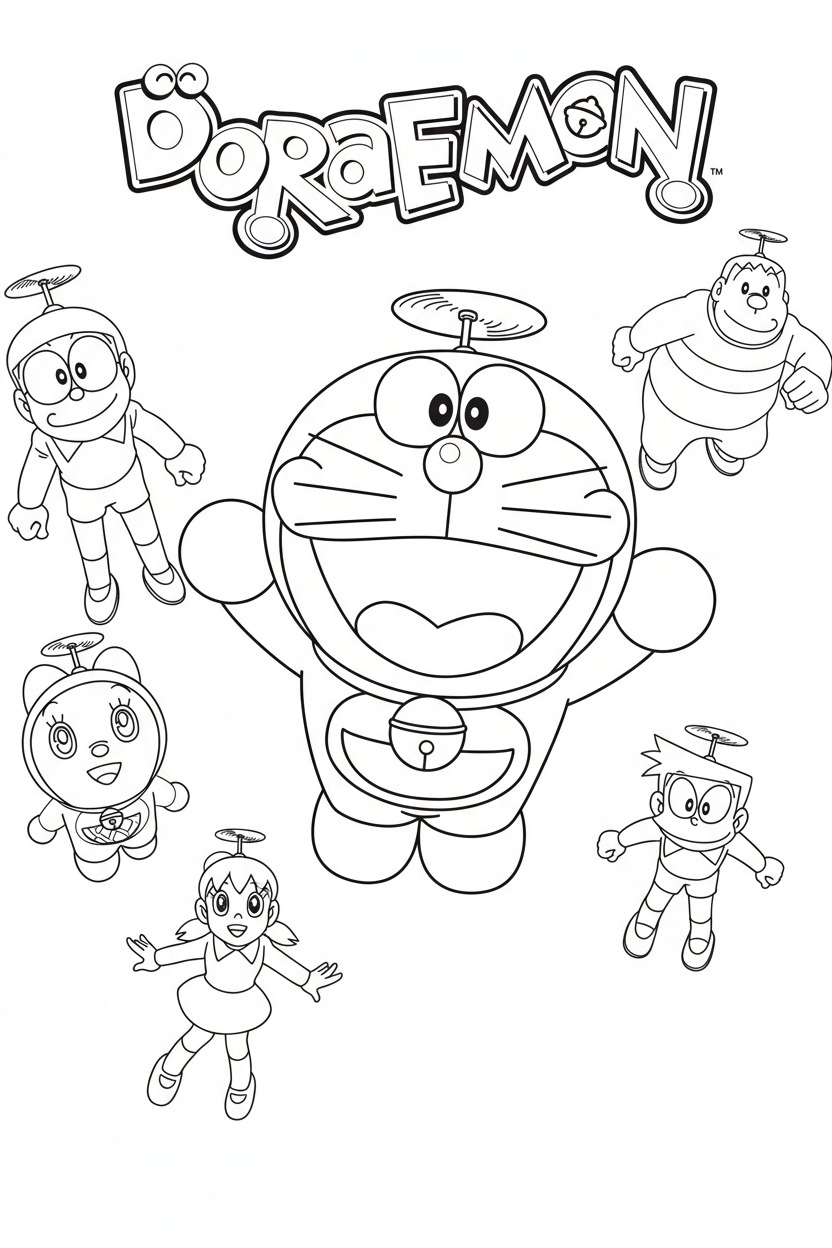 Doraemon chào đón cùng chữ logo