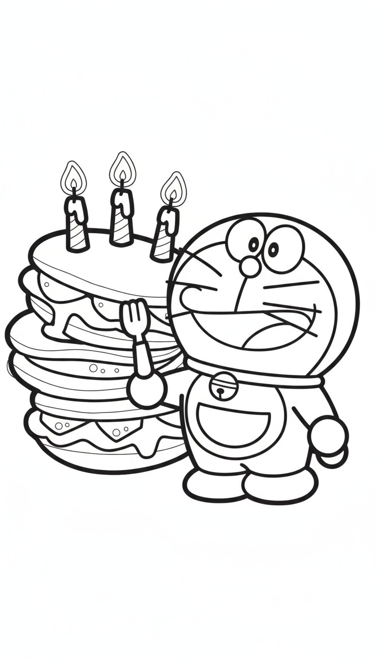Doraemon và bánh sinh nhật lớn