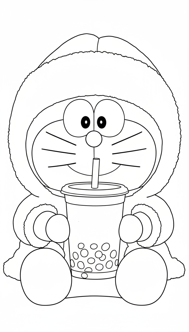 Doraemon mặc áo ấm ăn mì