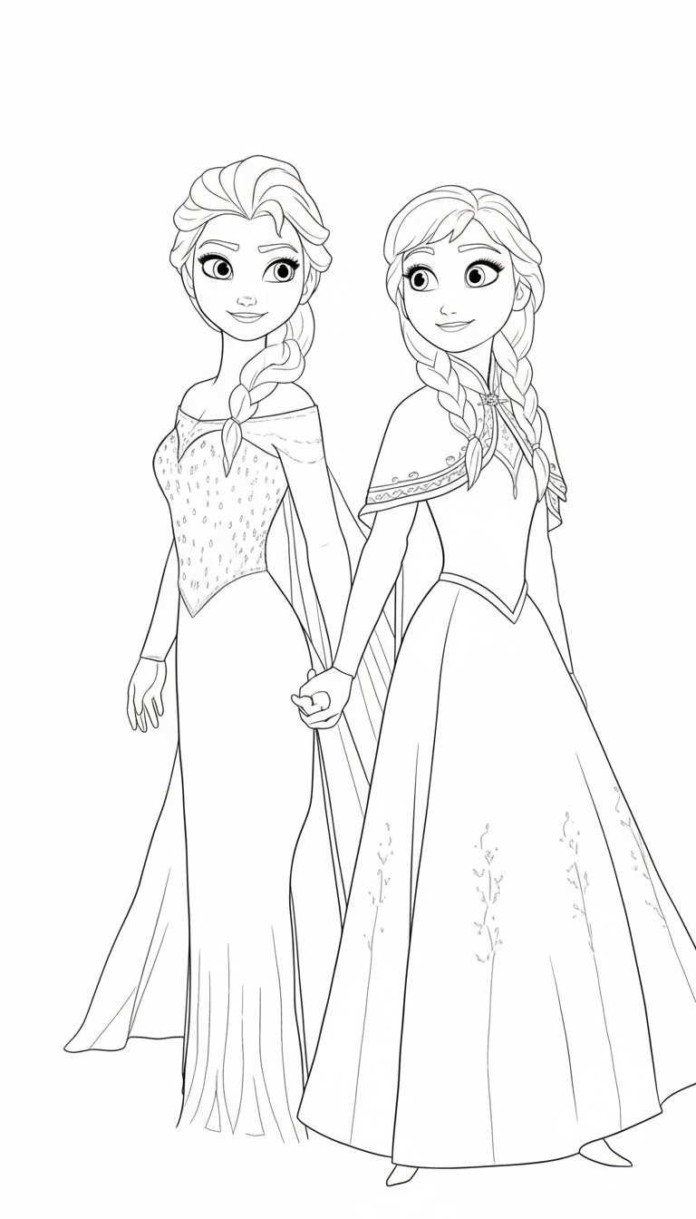 Elsa và Anna nắm tay
