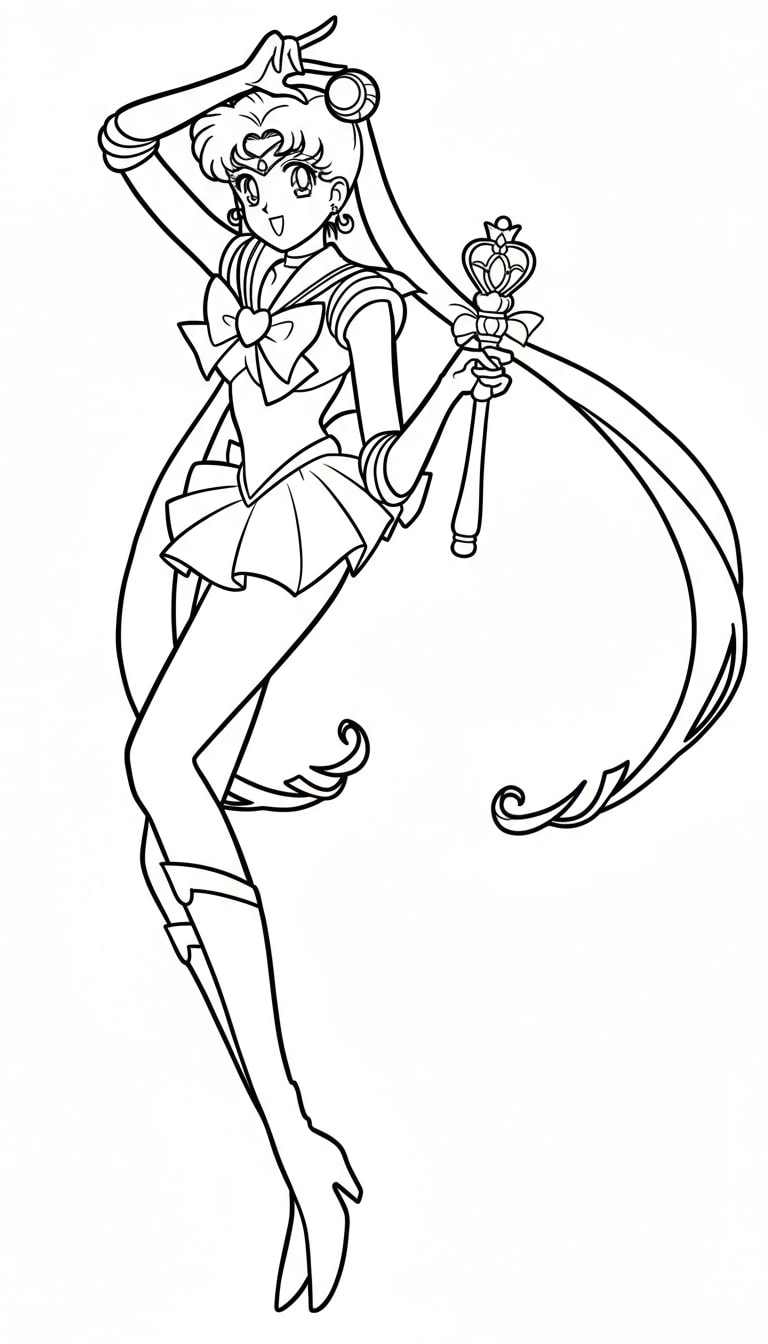 Thủy thủ Mặt trăng cầm gậy trăng lưỡi liềm