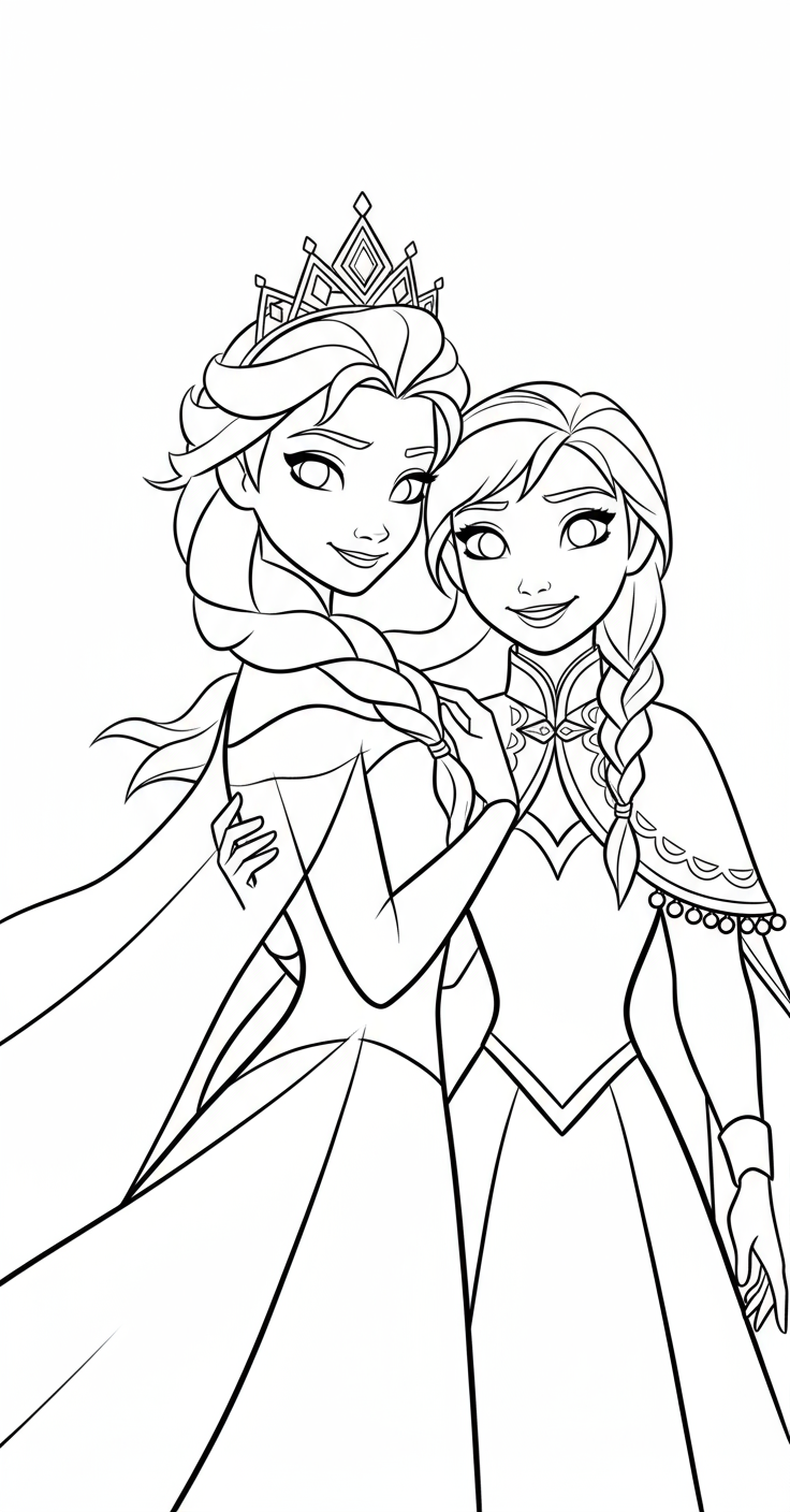 Tranh Tô Màu Công Chúa Elsa Và Anna cực dễ thương giành cho bé gái