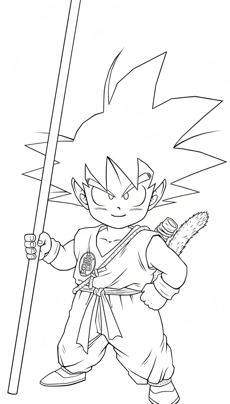 Songoku cầm gậy Như Ý chuẩn bị chiến đấu