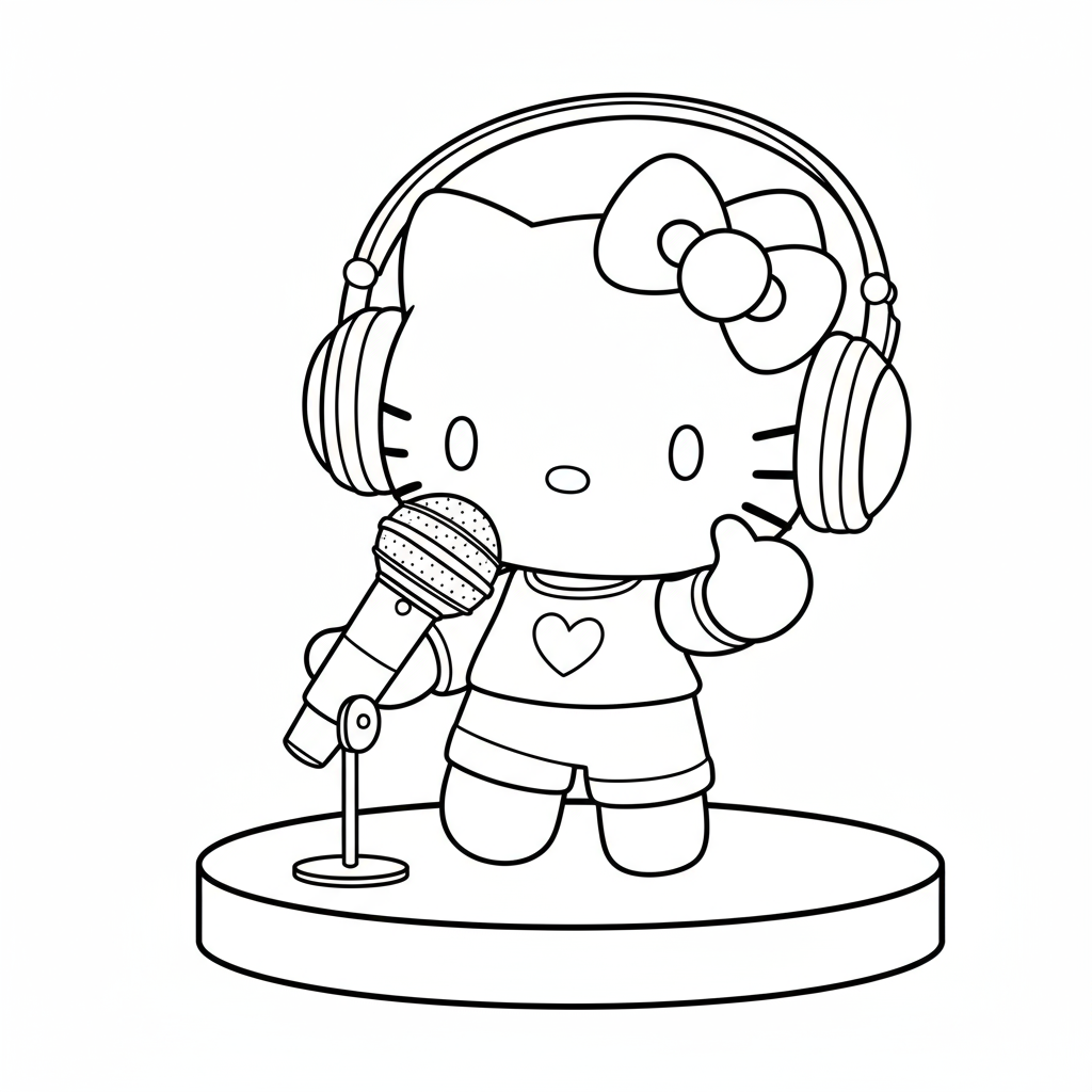 Hello Kitty nghe nhạc bằng tai nghe