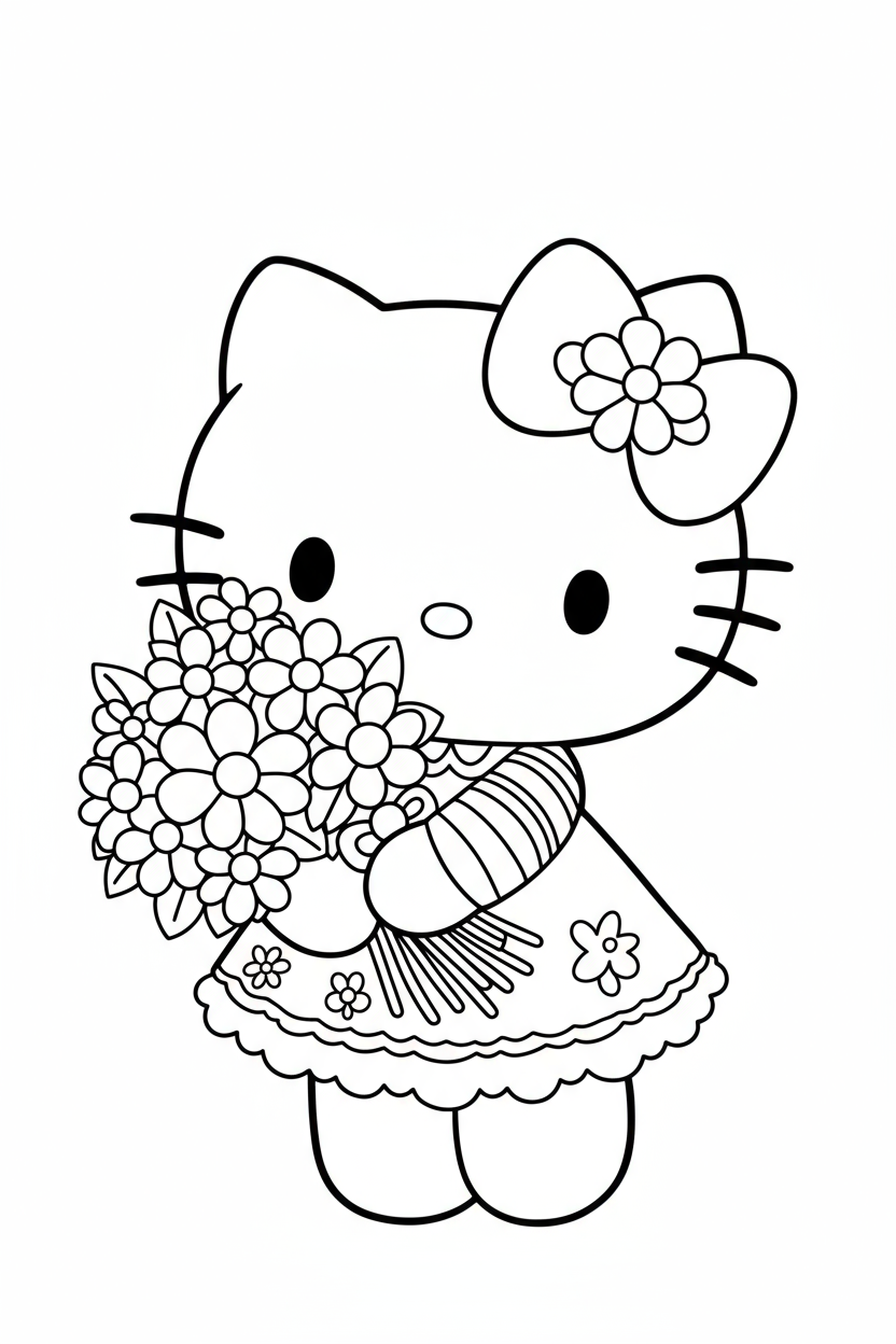 Hello Kitty ôm bó hoa tươi