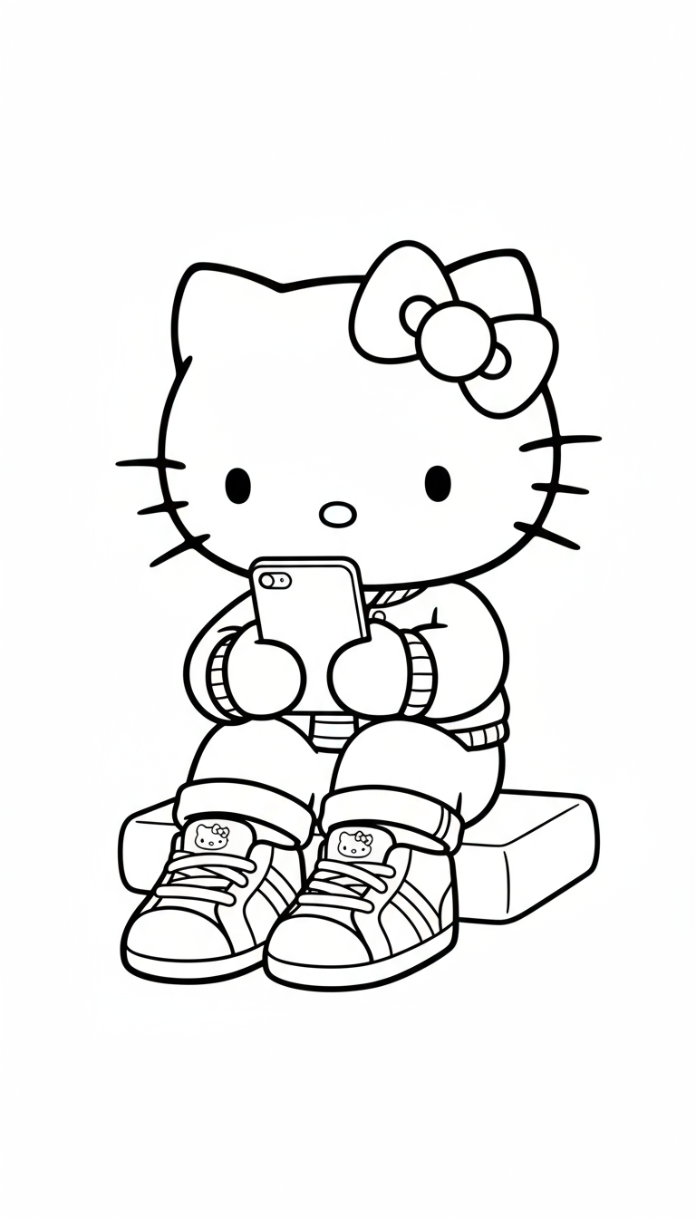Hello Kitty ngồi chơi búp bê