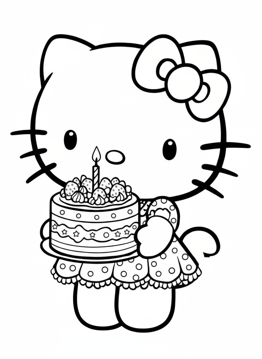 Hello Kitty mang bánh sinh nhật