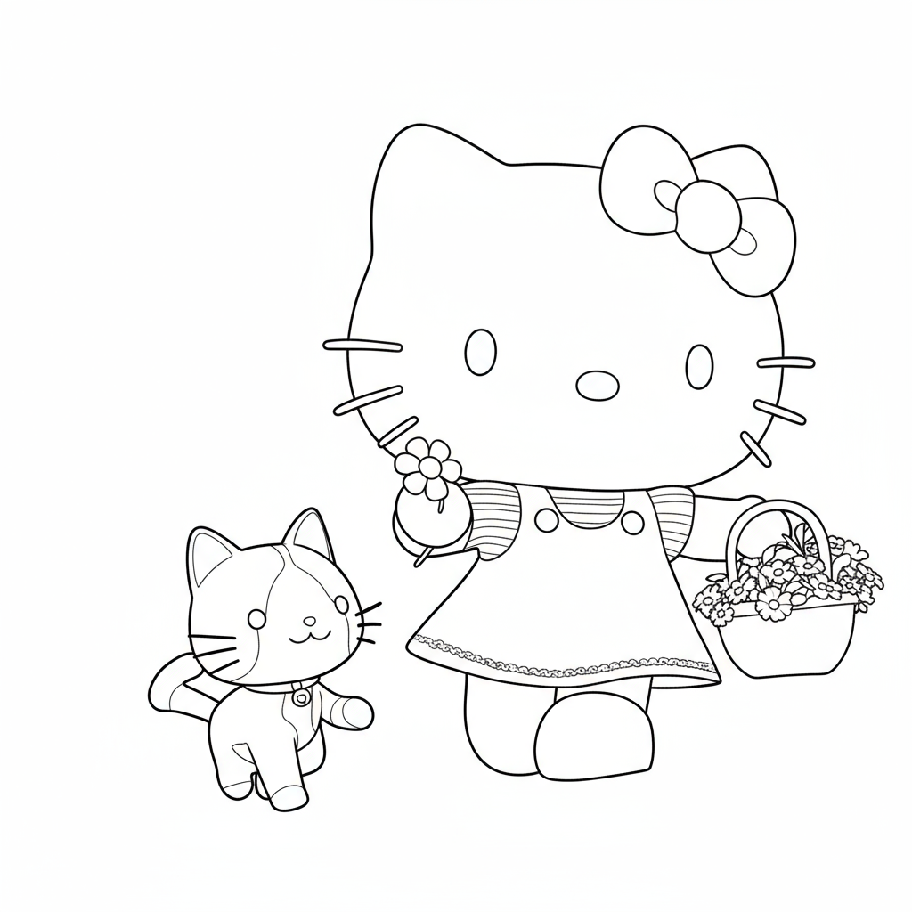 Hello Kitty dắt mèo con đi dạo