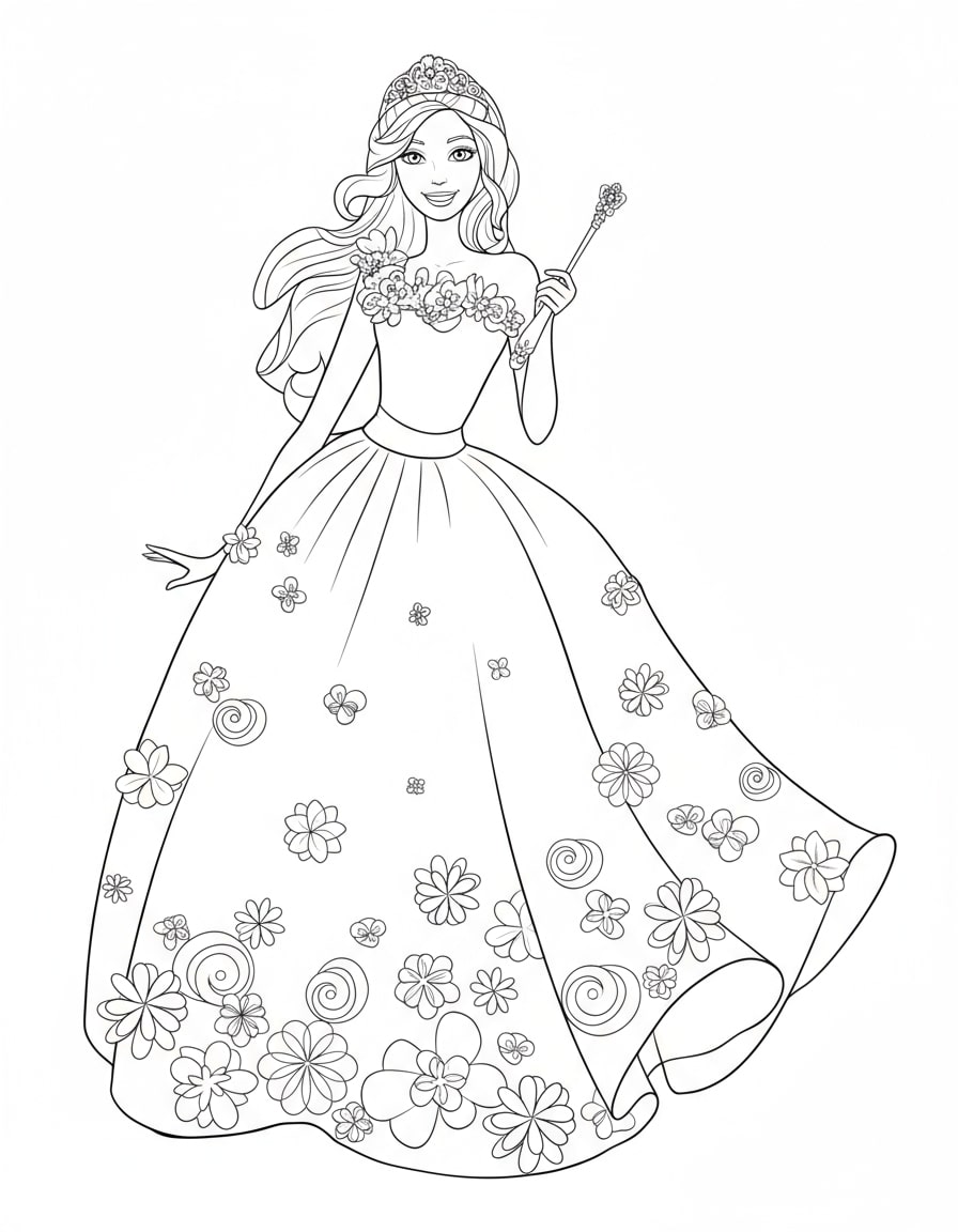 Barbie mặc váy hoa hoàng gia