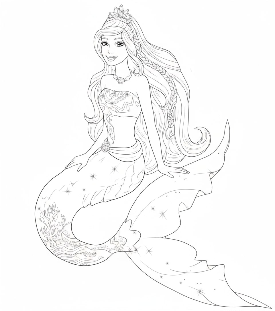 Bộ sưu tầm Tranh Tô Màu Nàng Tiên Cá Barbie 2025 Đẹp Lung Linh