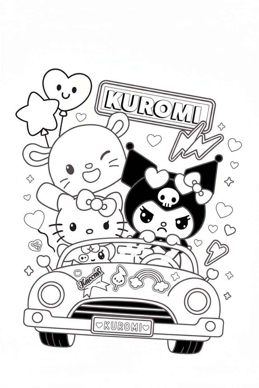 Kuromi và My Melody lái xe vui nhộn