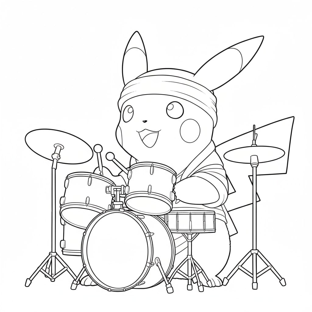Pikachu đánh trống trong ban nhạc Pokémon