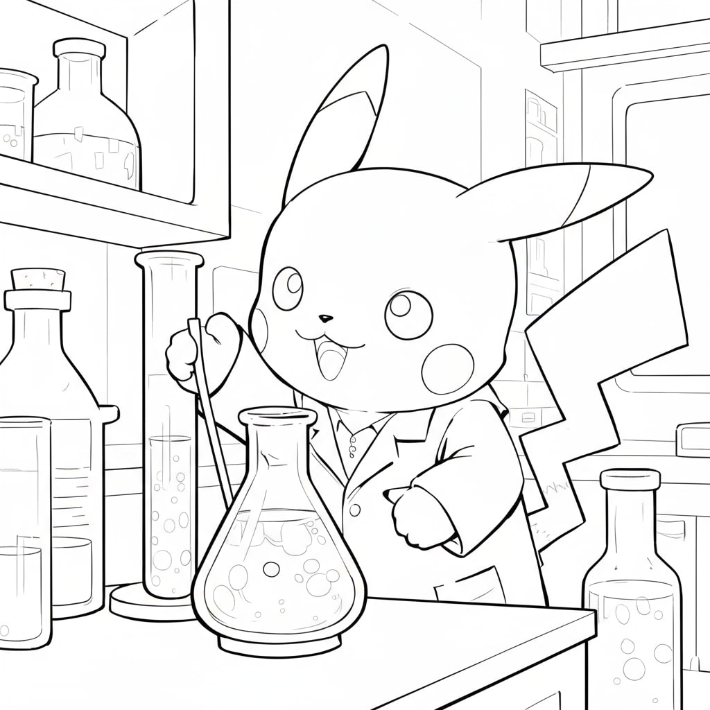 Pikachu nhà khoa học nhí trong phòng thí nghiệm