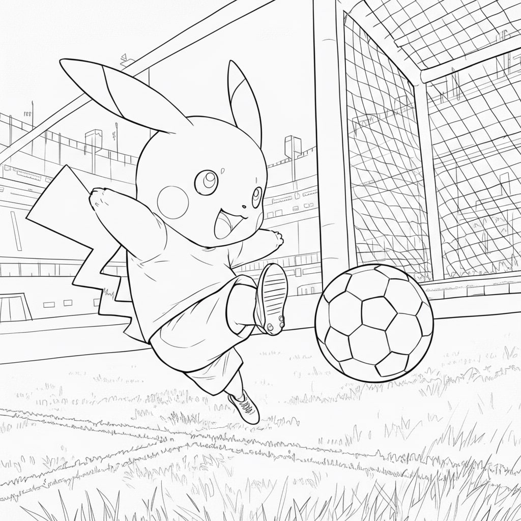 Pikachu chơi bóng giữa sân cỏ