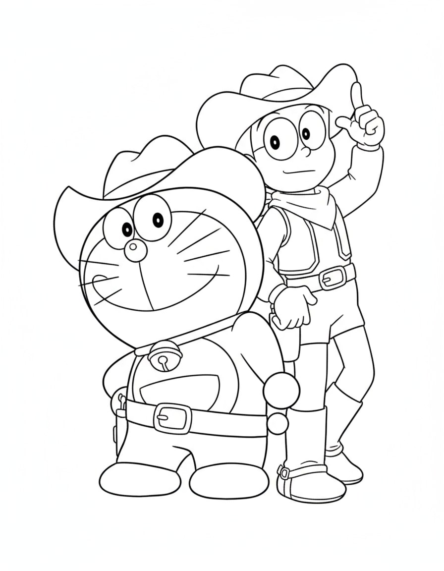 Doraemon và Nobita đội mũ cao bồi đáng yêu