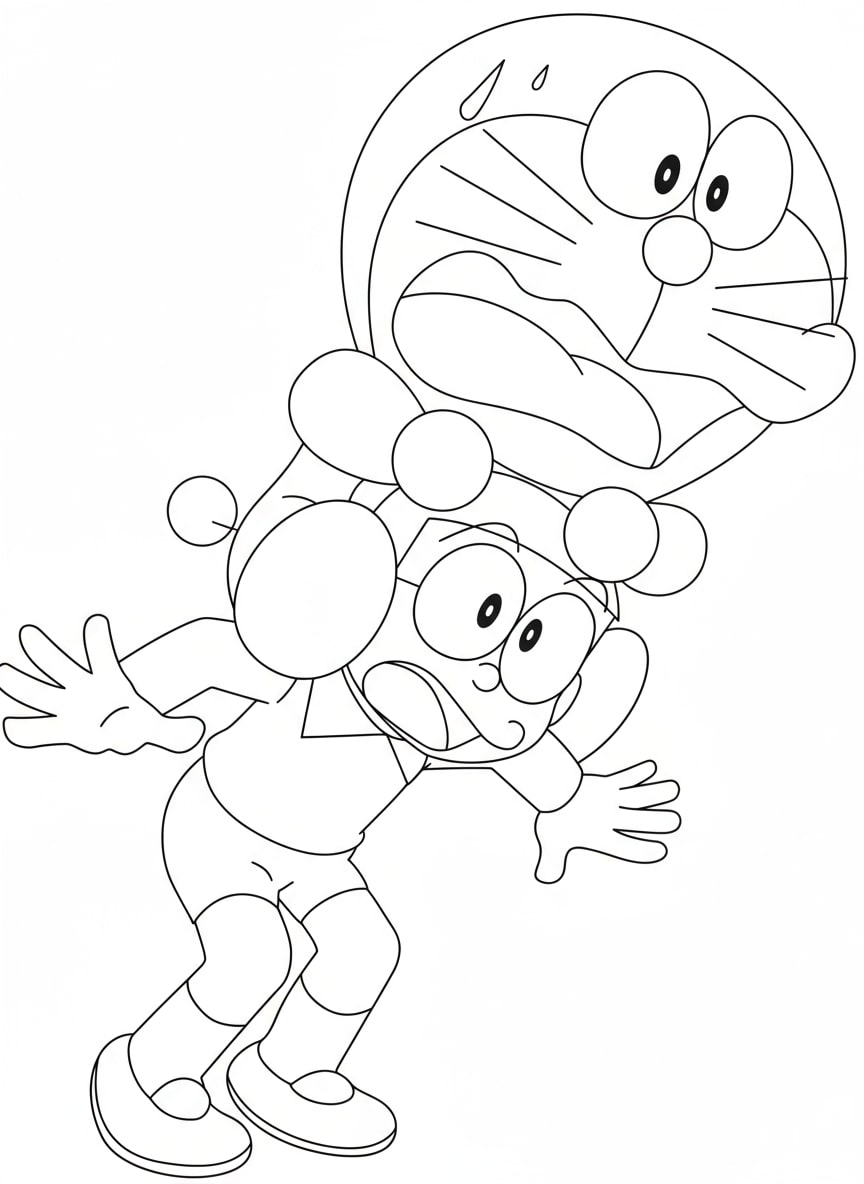 Nobita kiệu Doraemon toát mồ hôi