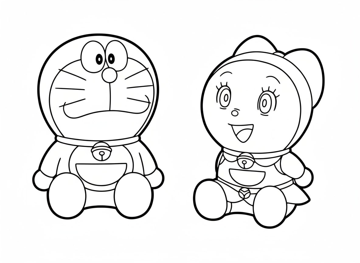 Doraemon và Dorami đứng cạnh nhau
