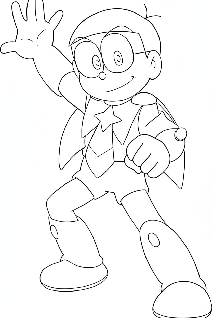 Nobita giơ tay nhìn rất ngầu