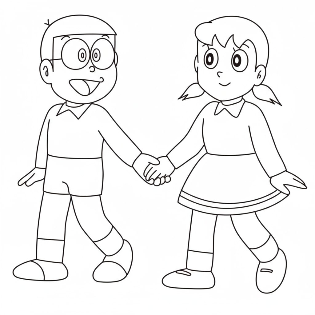 Nobita và Shizuka nắm tay cùng đi học