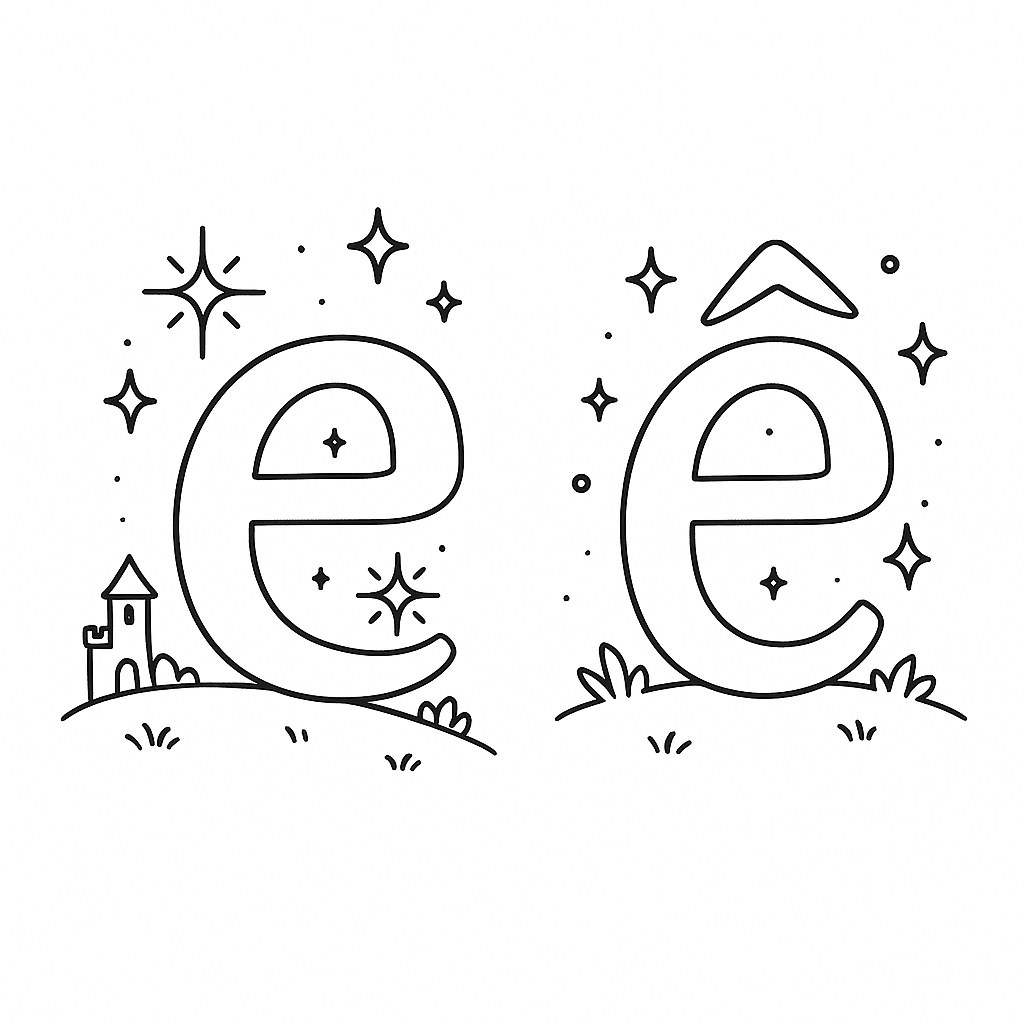 Tranh tô màu chữ cái e ê cho bé học vui 2025