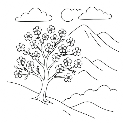 Tranh tô màu tô màu cây mai cho bé đẹp nhất 2025