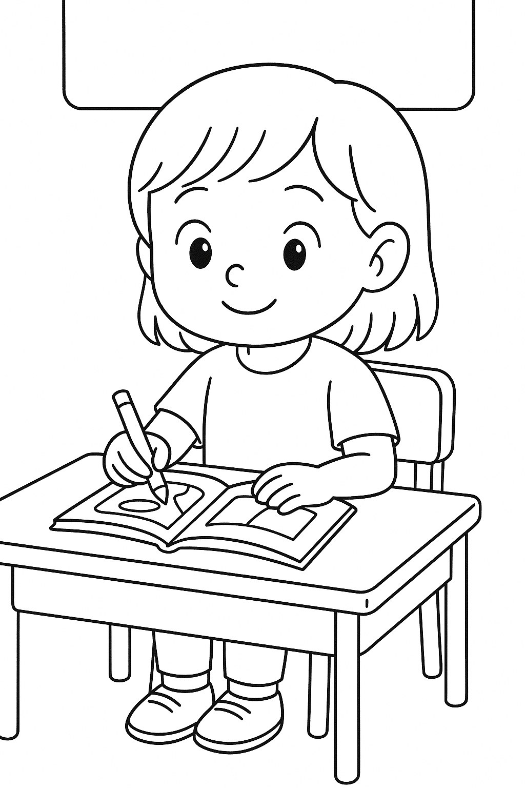 Bé Bún học tô màu trong lớp học