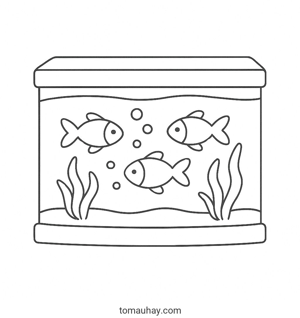 Tranh tô màu bể cá cho bé 2026 – Hình tô màu đẹp dễ tải - Bể cá mini đáng yêu