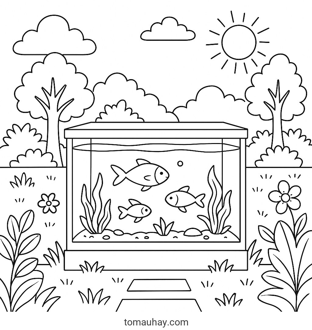 Tranh tô màu bể cá cho bé 2026 – Hình tô màu đẹp dễ tải - Bể cá ngoài trời