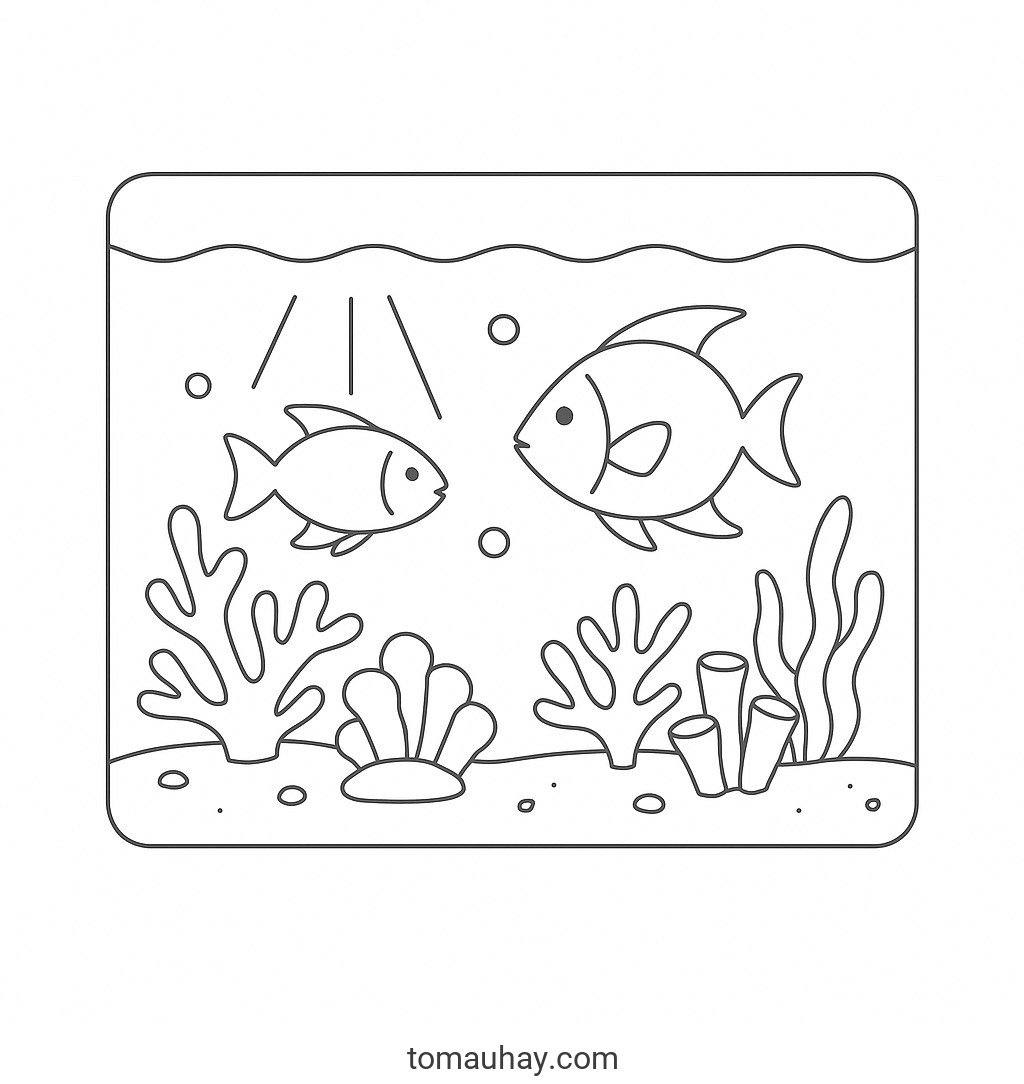 Tranh tô màu bể cá cho bé 2026 – Hình tô màu đẹp dễ tải - Bể cá san hô đại dương