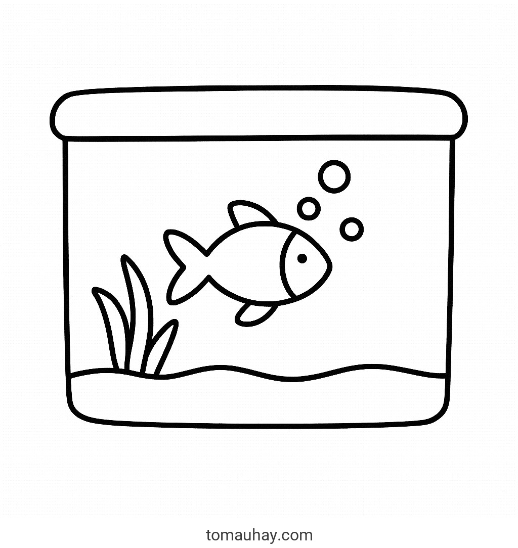 Tranh tô màu bể cá cho bé 2026 – Hình tô màu đẹp dễ tải - Bể cá vẽ tay đơn giản