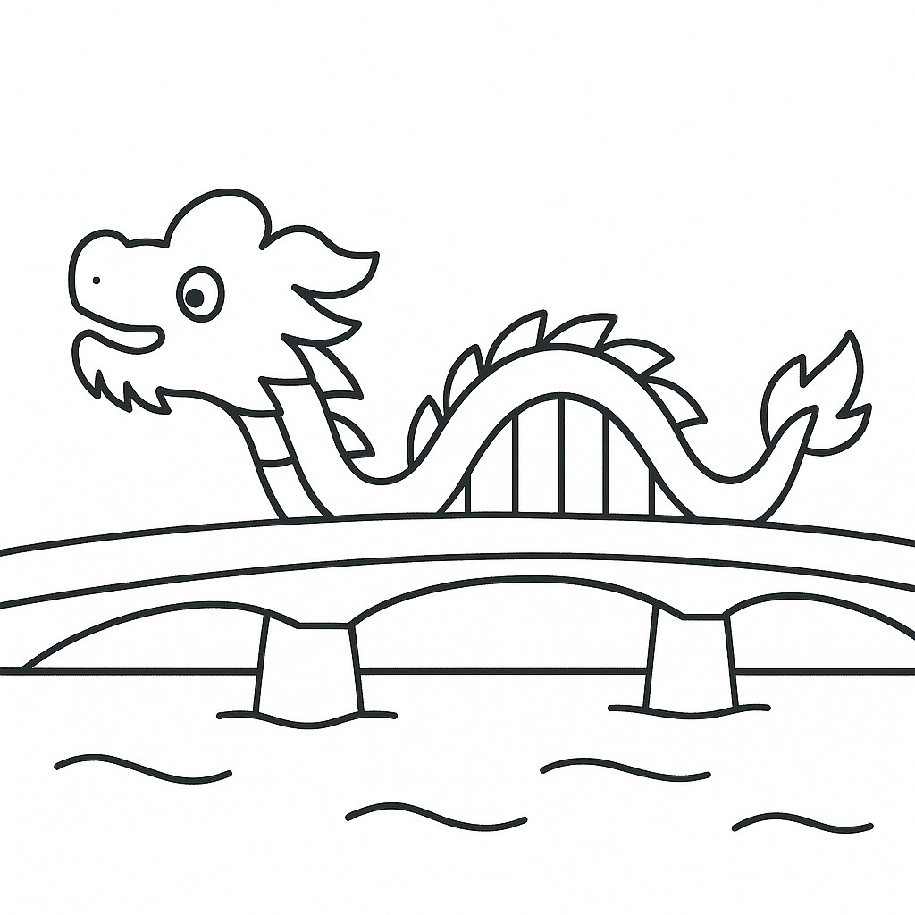 Tranh tô màu cầu Rồng Đà Nẵng cho bé sáng tạo 2025