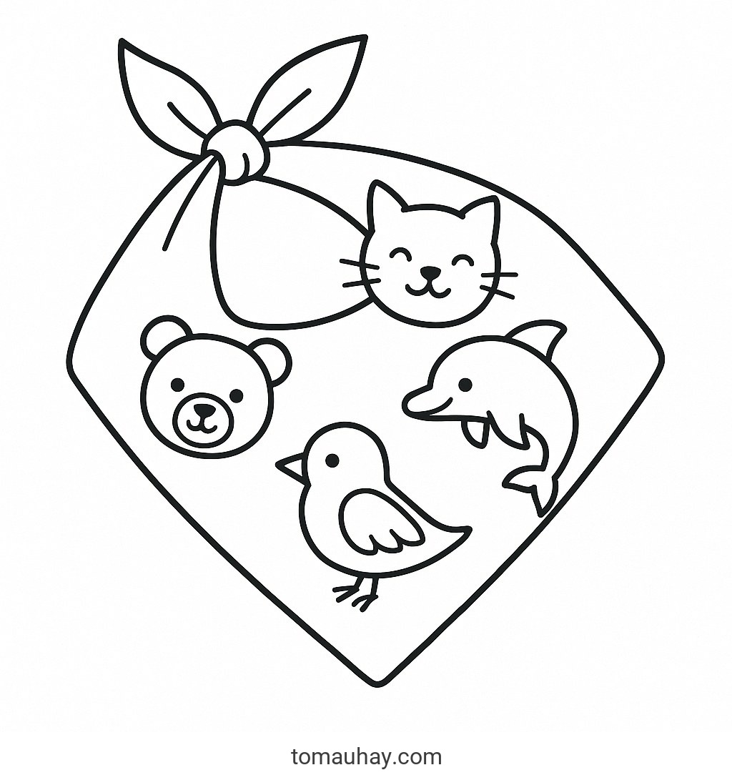 Tranh tô màu chiếc khăn cho bé 2026 – Hình tô màu dễ thương - Chiếc khăn họa tiết động vật