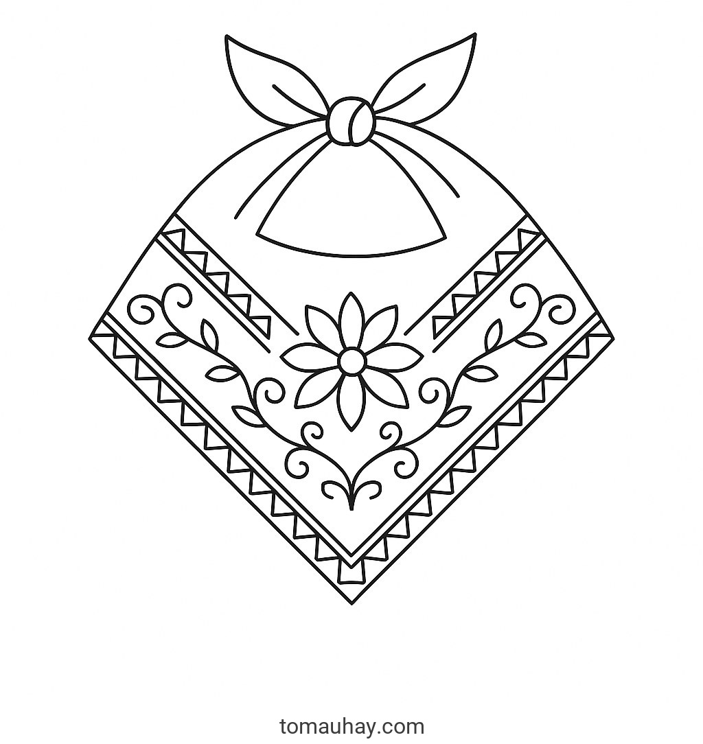 Tranh tô màu chiếc khăn cho bé 2026 – Hình tô màu dễ thương - Chiếc khăn hoa văn truyền thống