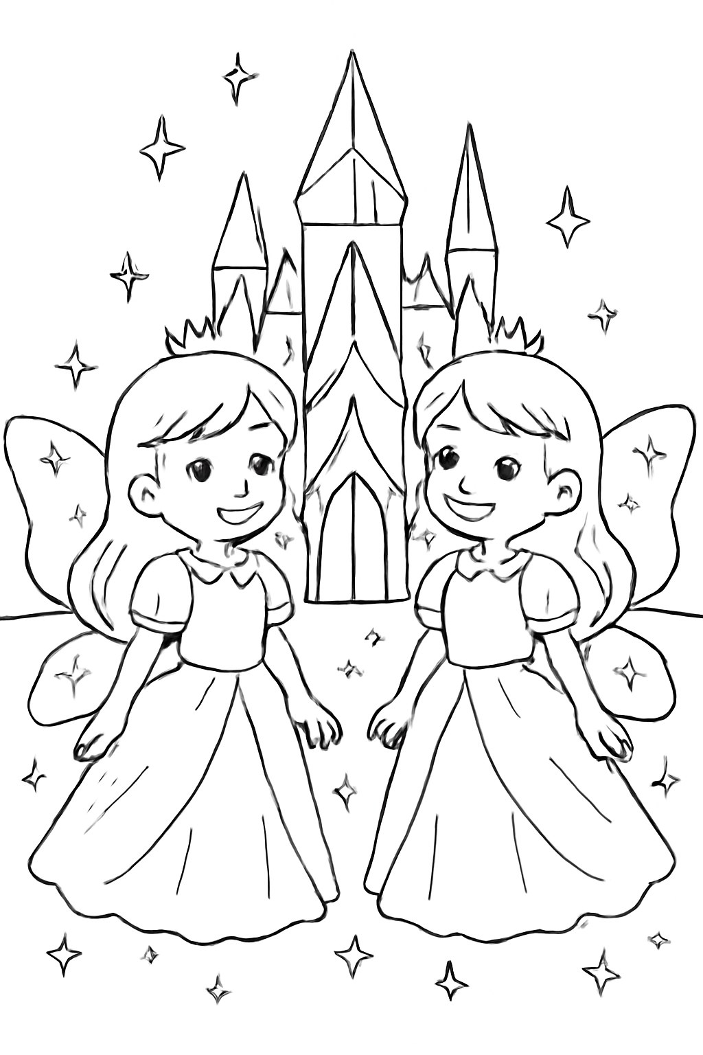 Tranh tô màu công chúa sinh đôi cho bé 2025 đáng yêu